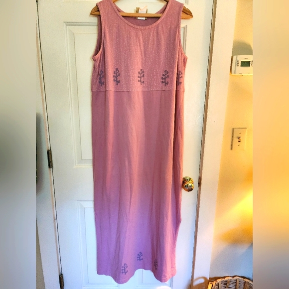 Blue Cactus Print Maxi Dress Cotton Artsy  Lilac Lagnelook Size Large Sleeveless - Picture 1 of 8